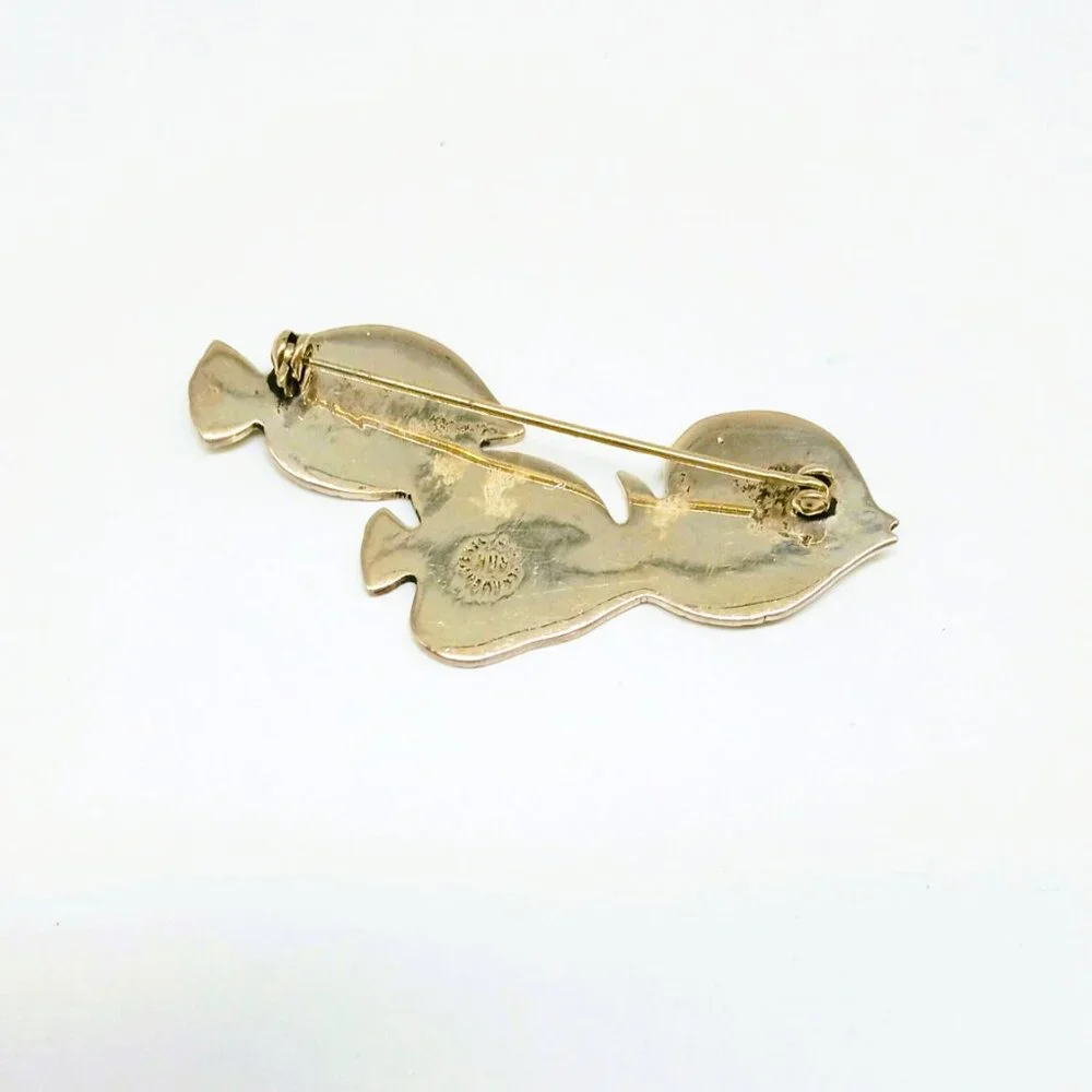 RRH Taxco 925 Triple Fish Brooch Sterling Silver Mexico Etched Nautical Pin